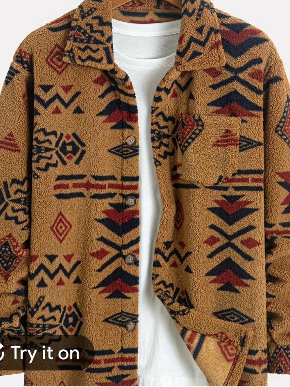 Bohemian Western Patterned Sherpa Shacket Cozy Aztec Print